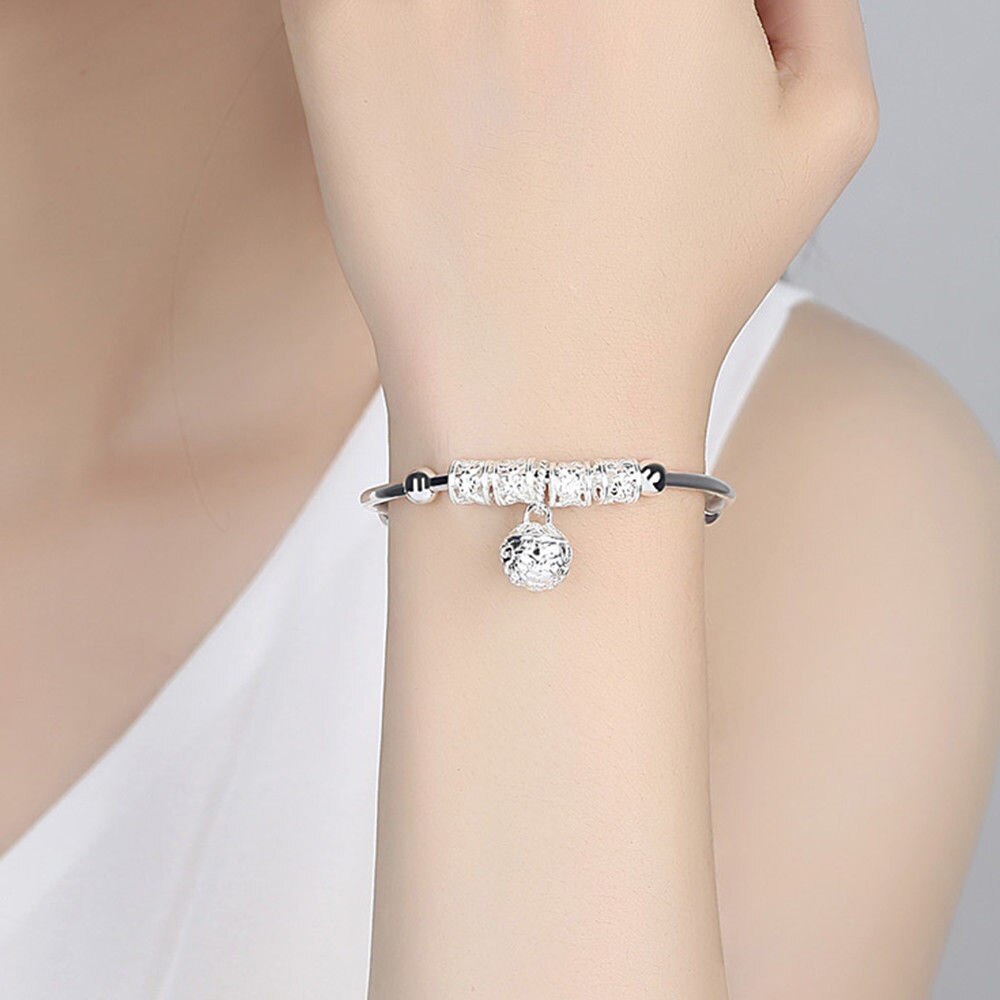Vrouwen Sieraden Charm Kunstmatige Stone Bangle Manchet Armband Bal Bel Hangers Sliver 925 Sterling Zilver