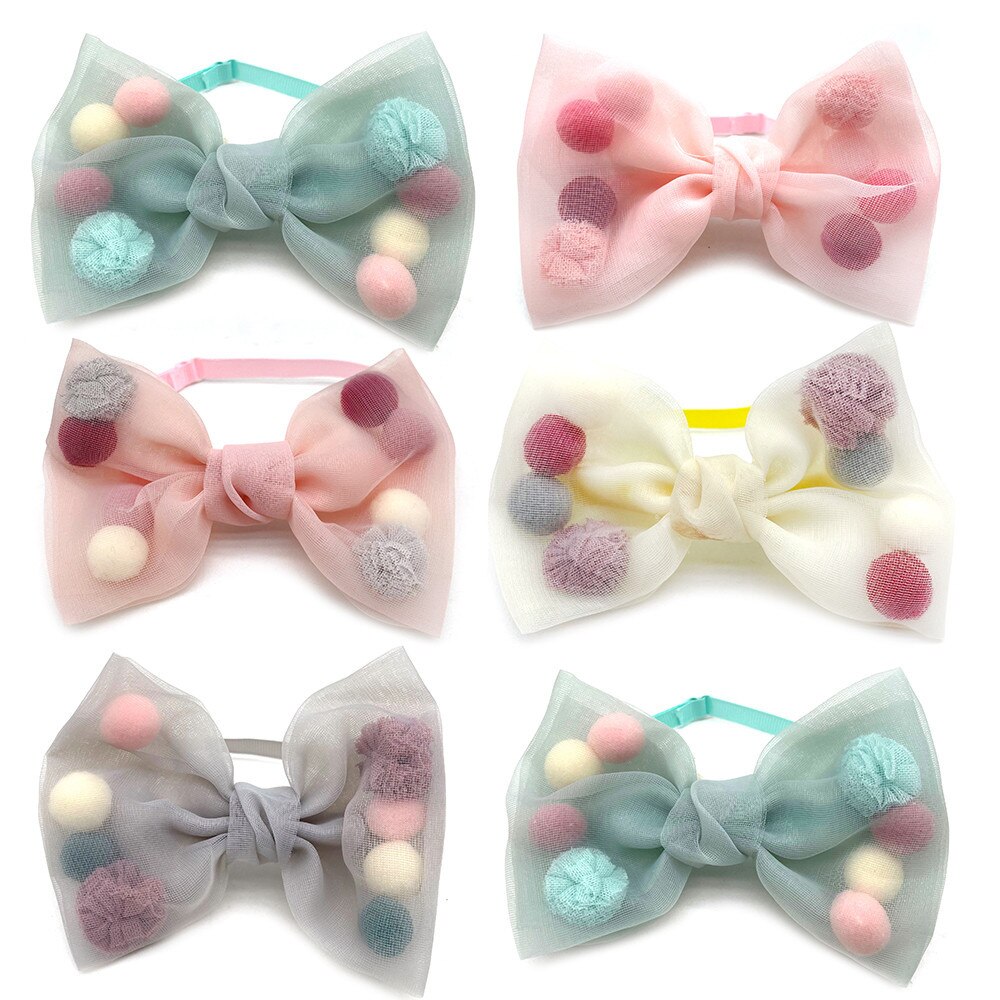 Nœud papillon avec boule de poils pour chien, accessoires pour chiots, de couleur unie, 30/50 pièces