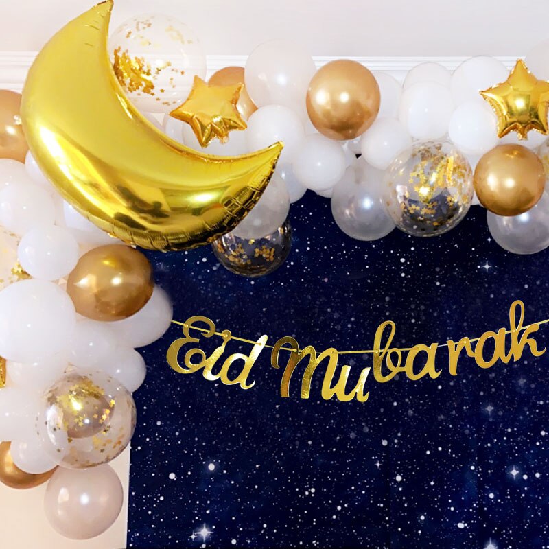 66Pcs/set Eid Mubarak Banner Moon Star Balloon Arch Garland Islamic Muslim Party Eid Al Adha Ramadan Kareem Decoration for Home
