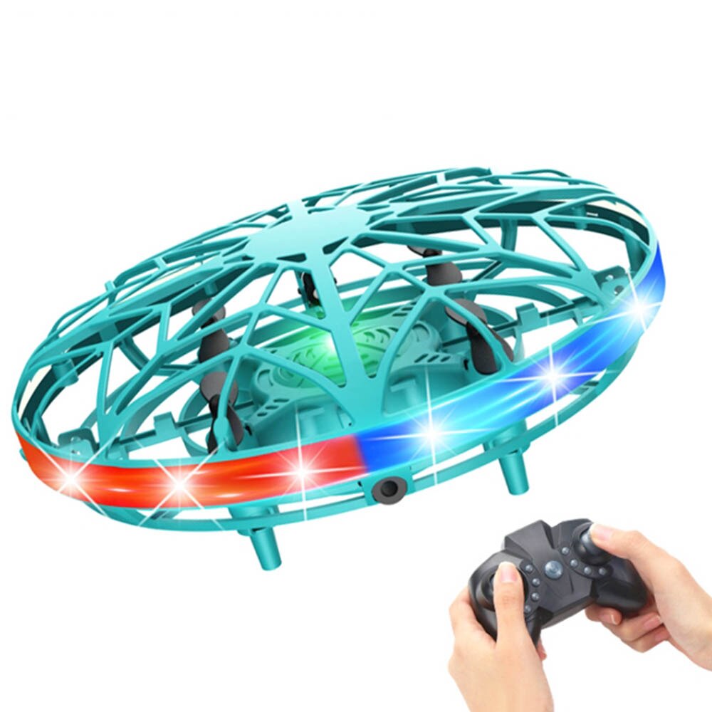 Ovni avion intelligent télécommande hélicoptère LED lumineux Mini hélicoptère UFO RC jouet de noël directe: green with remote