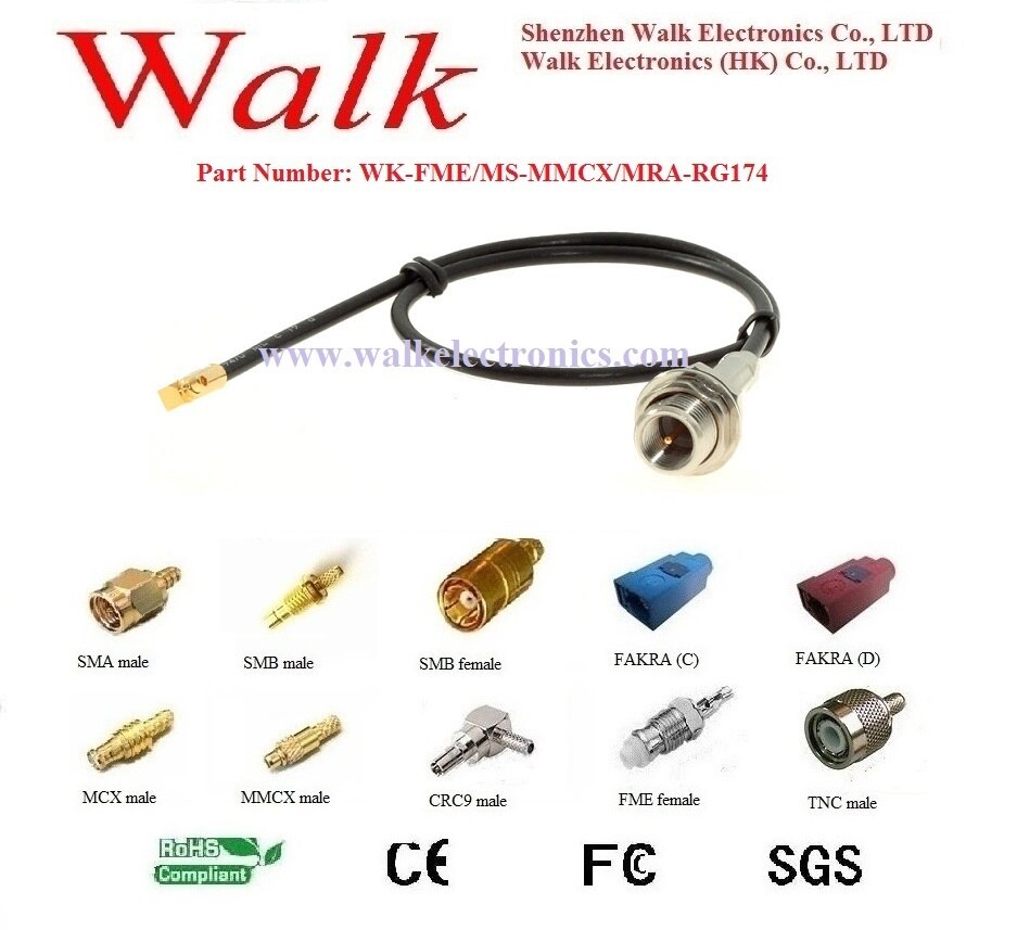 RF kabel assemblage: FME male naar MMCX mannelijke haakse met RG174 kabel