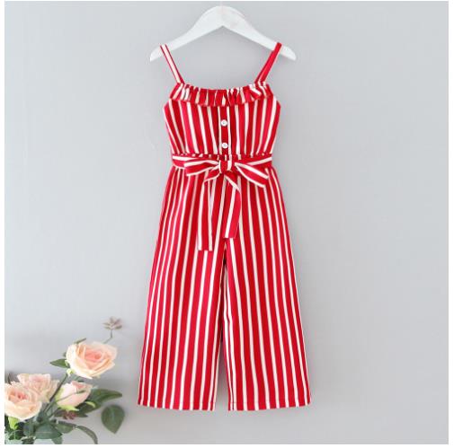 Kinderen Meisjes Mode Mouwloze Gestreepte Jumpsuit Zomer Stijlvolle Jumpsuit Voor Kinderen Meisjes: 90