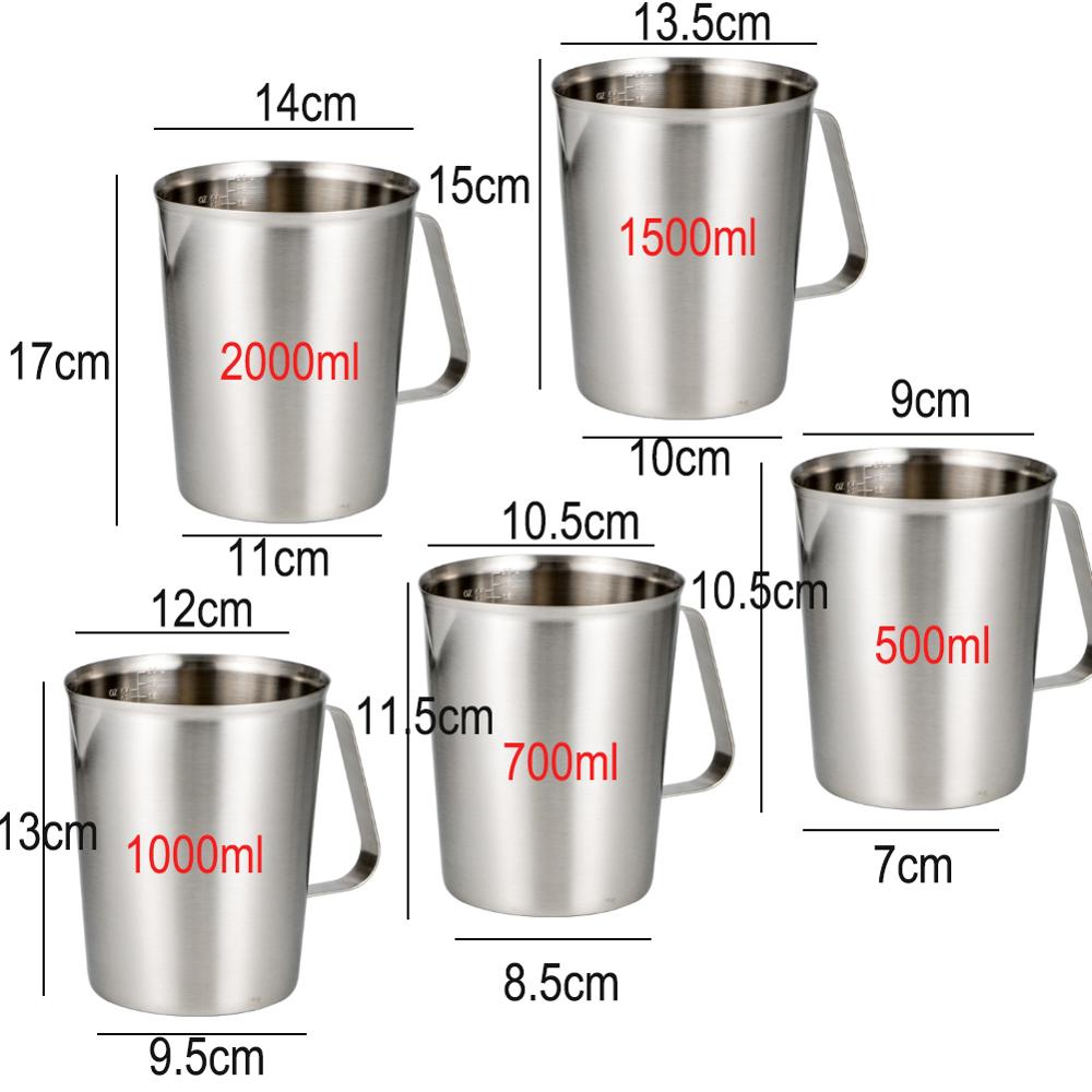 2/1.5/1L Thicken 304 Stainless Steel Measuring Cup With Scale Metal Milk Tea Measuring Cup/Spoon Kitchen Baking Cooking Tools