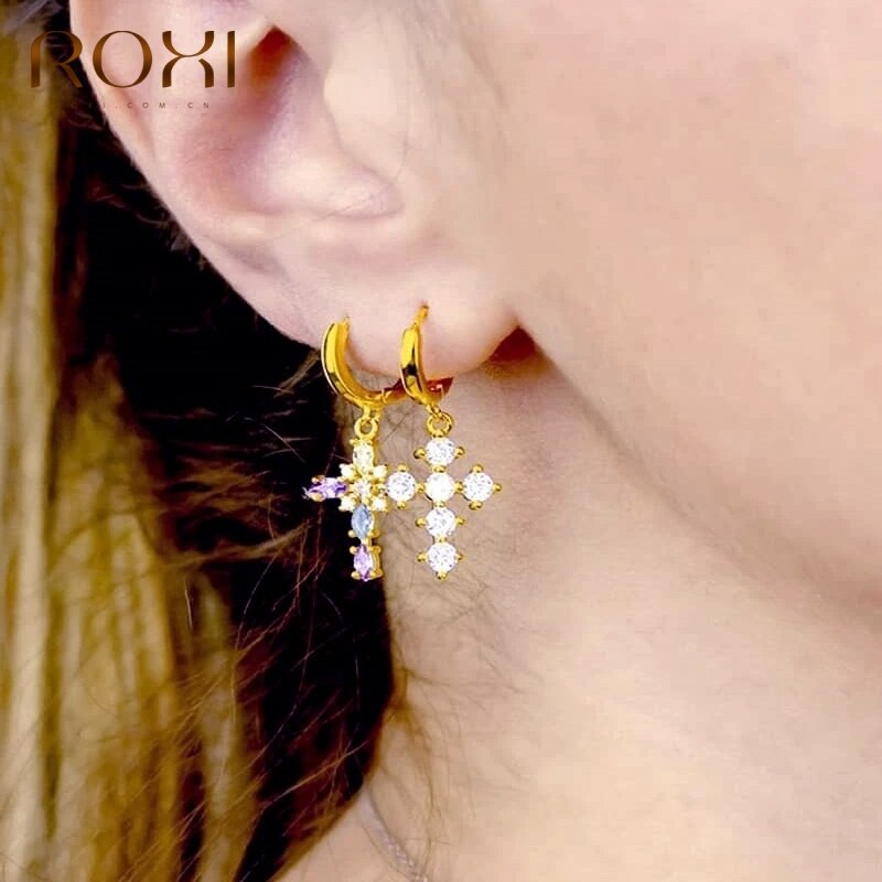 Roxi 925 Sterling Zilver Dames Oorbellen Kleurrijke Zirkoon Huggie Ear Piercing Hanger Hoop Oorbellen Sieraden Pendientes Plata 925