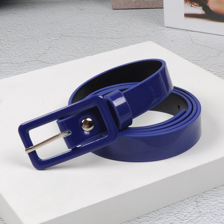 ! Cinturón de mujer con hebilla metálica de cuero amarillo rojo y negro, Cinturón fino para Vestido vaquero, cinturones de cintura para mujer, cinturón de 100CM: blue