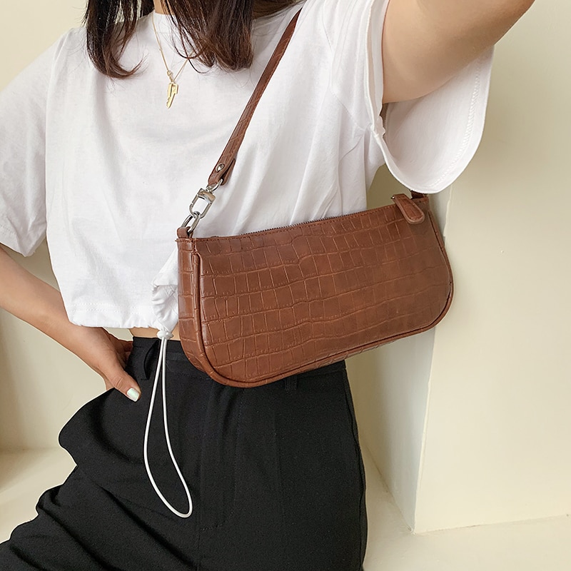 Stone Pattern Small Pu Leather Armpit Bag For Women Summer Chain Shoulder Bags Summer Handbags Female Travel Hand Bag