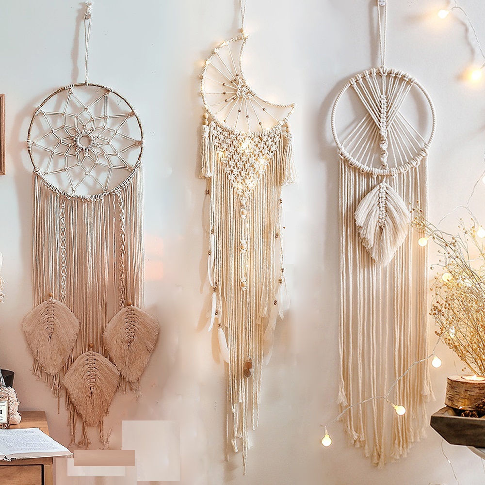 Boho Macrame Dream Catcher Giant Tapestry with Crystals Stones Moon Dream Catchers for Bedroom Bohemian Home Decor Wedding