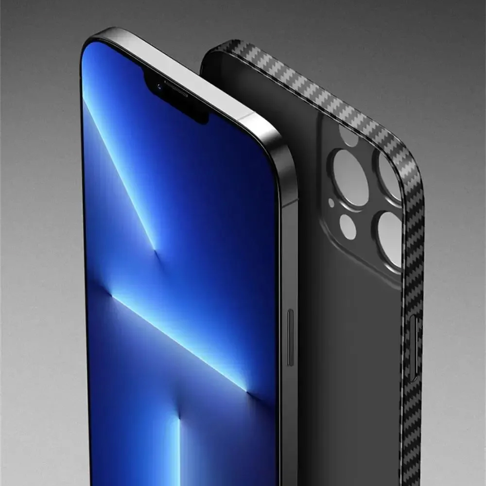 Funda mate de fibra de carbono ultrafina de lujo para iPhone 15 14 13 12 Mini 11 Pro Max 14Pro XS XR X 6 7 8 Plus SE 0,2 MM PP contraportada