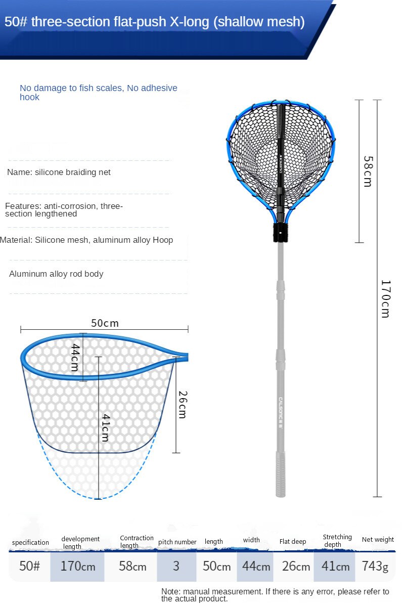 Big Fish Sea Fishing Net Lura Hand Net Aluminium Alloy Outdoor Fishing Blue Silica Gel Diddle-net Lura Net: 50 3-section 1
