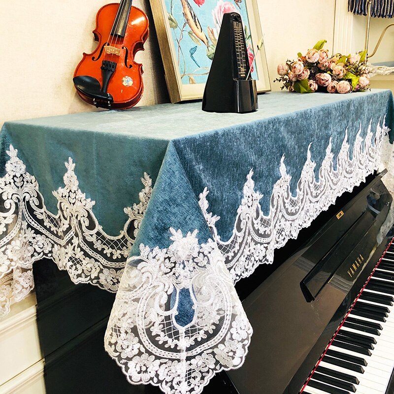 Demi-ensemble de couverture de piano en dentelle de , tissu de piano coréen, serviette de piano de style princesse, anti-poussière de couleur pure, 100x210cm: 2 / Chair cover78x38cm