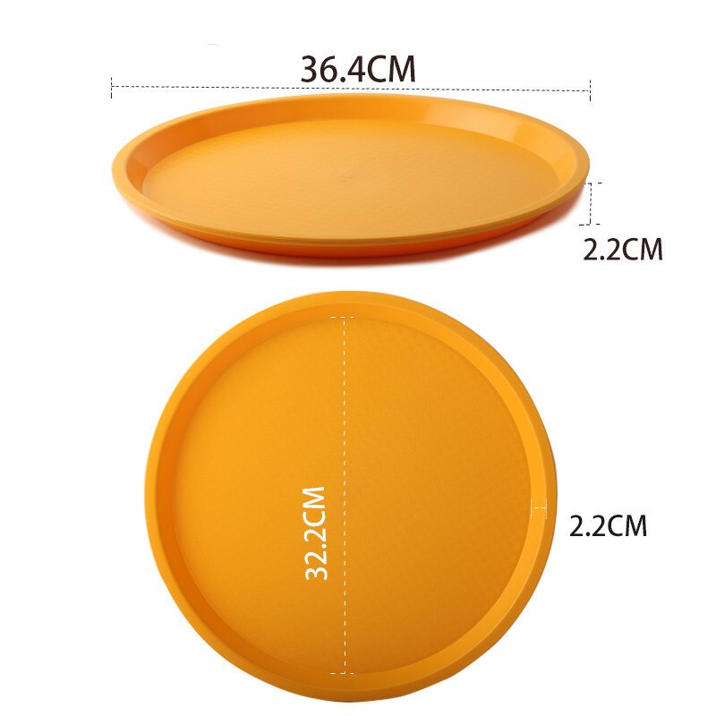 non slip Round Plastic Tray Restaurant Serving Plate Lined Non-Slip Tray Coffee Drinks Tray Fast Food Serve Dishes Bar Tool: Orange 36.4cm