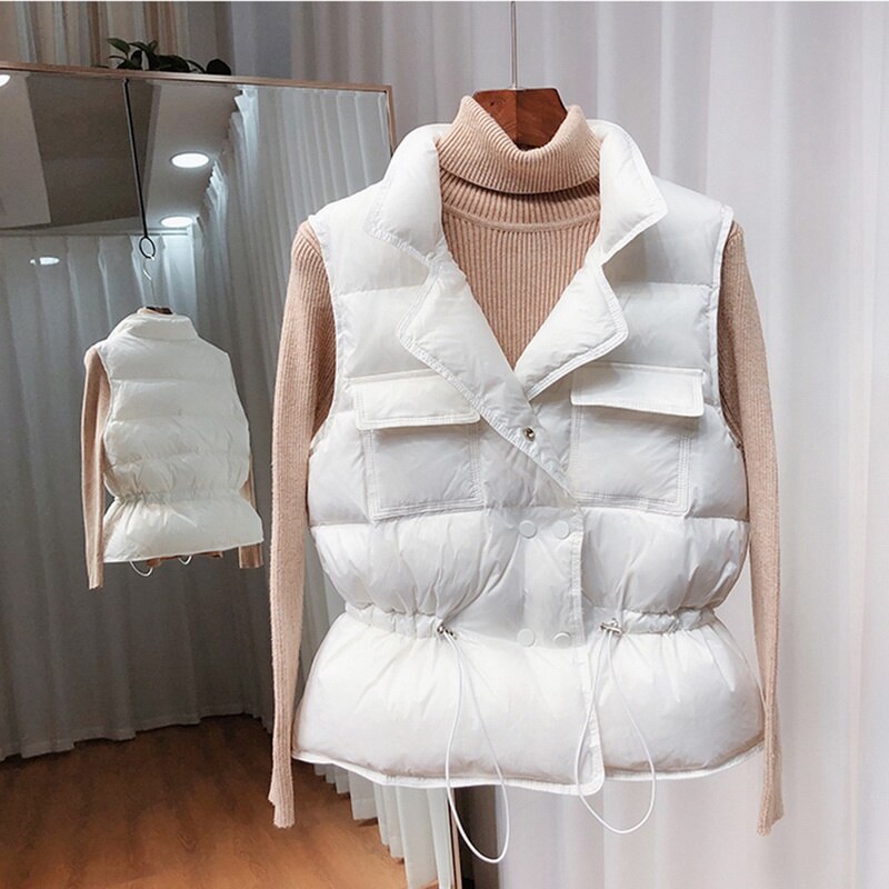 Licht Down Vest Vrouwen Korte Vest Winddicht Lichtgewicht Warm Vest Witte Eendendons Down Jas Mouwloze