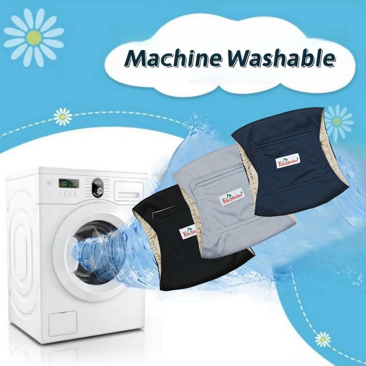 Couche-culotte lavable pour chien, 4 pièces, pantalon physiologique réutilisable pour animaux de compagnie, couche-culotte en tissu, bande ventrale, anti-fuite, pour l'entraînement