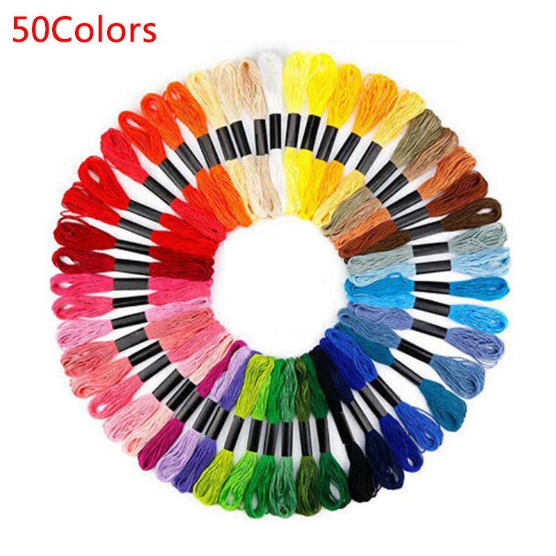 Hilo de bordado liso 50-200colores, costura de punto de cruz, hilo de algodón: 50Colors