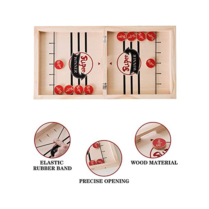 2-in-1 Table Hockey & Chess Game - Foldable Wooden Board - Parent-Child Interactive Toy