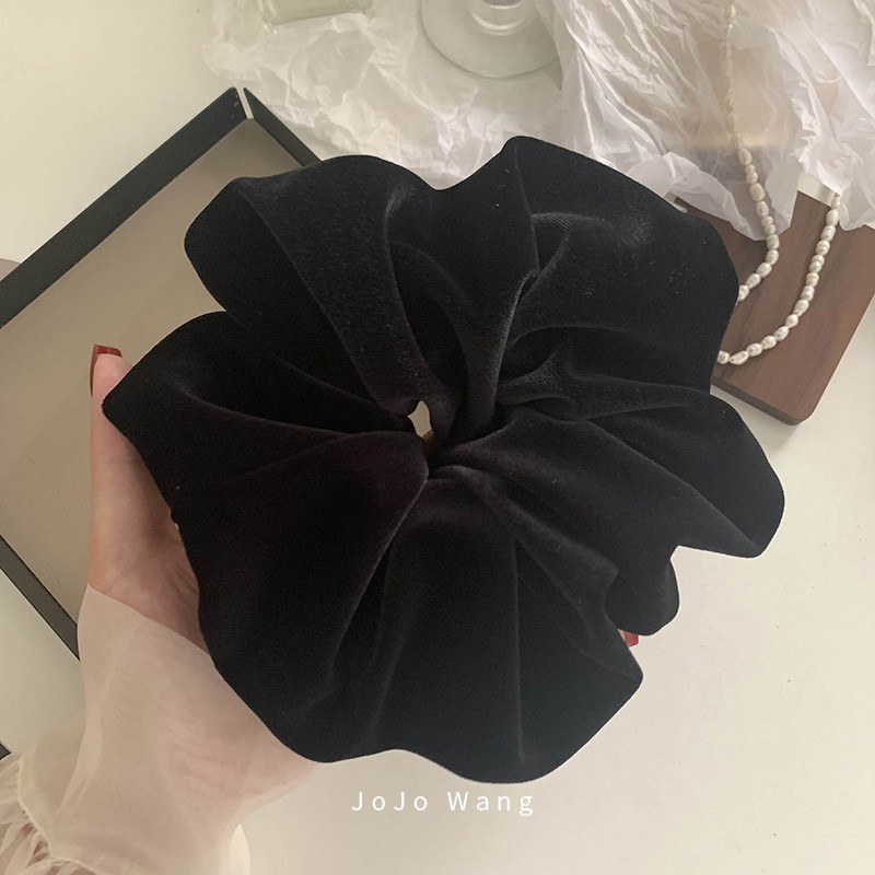 Coleteros de terciopelo negro de gran tamaño, lazos para el cabello para mujeres y niñas, bandas elásticas grandes de goma sólida para el cabello, cuerda, accesorios para el cabello de cola de caballo para invierno