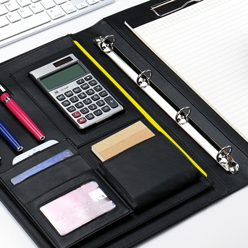 PU Leather A4 File Writing Pad Presentation Folder Portfolio with Calculator for Business IPad/Table Interview Resume Binder