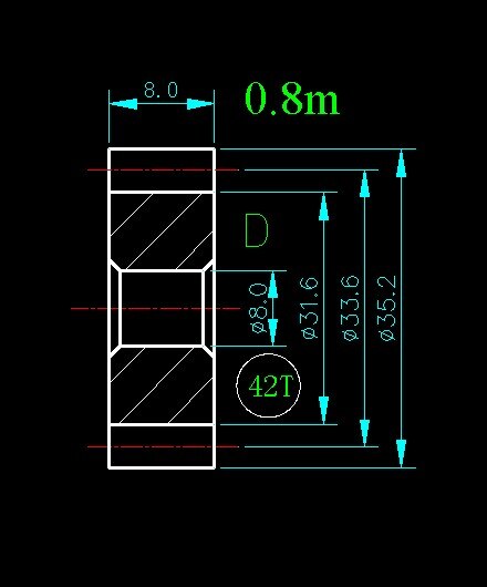 0.8m 42T/Hole 4mm 5mm 6mm 8mm/width 8mm/For Meat Grinder Parts etc.