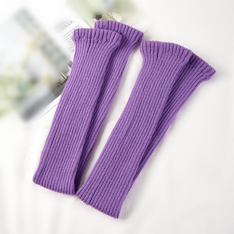 Chaussettes Tube longues en tricot pour femmes, chauffe-jambes, couleur unie, Simple, très élastique, pour l&#39;extérieur, hiver, , doux, ,: purple
