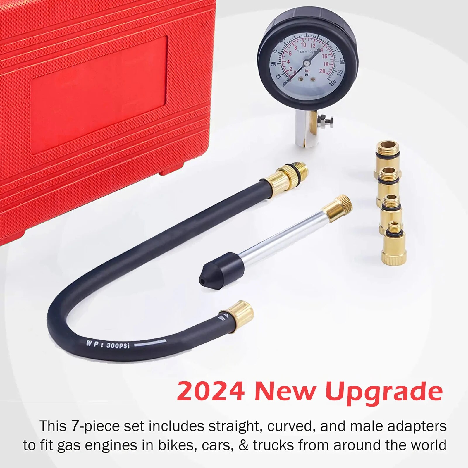 Upgrade Petrol Engine Compression Tester Kit 0-300 PSI Fuel Cylinder Pressure Gauge Tool Set for Car Motorcycles