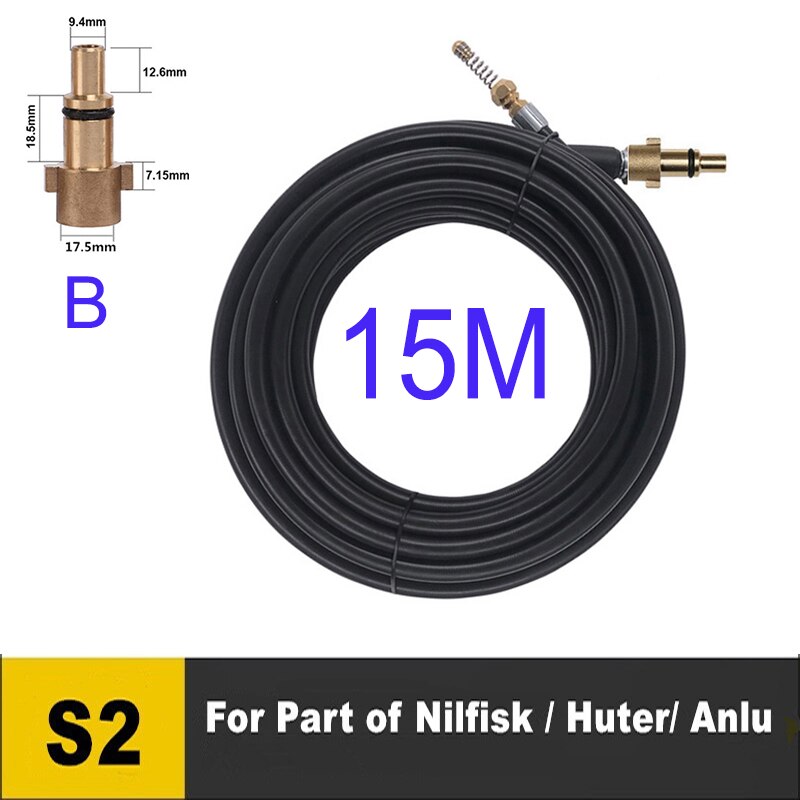 15 mètres d'égout tuyau de vidange tuyau drague nettoyant Kits d'outils pour Karcher Lavor Interskol Huter Nilfisk Stihl Elitech nettoyeur haute pression: Marron