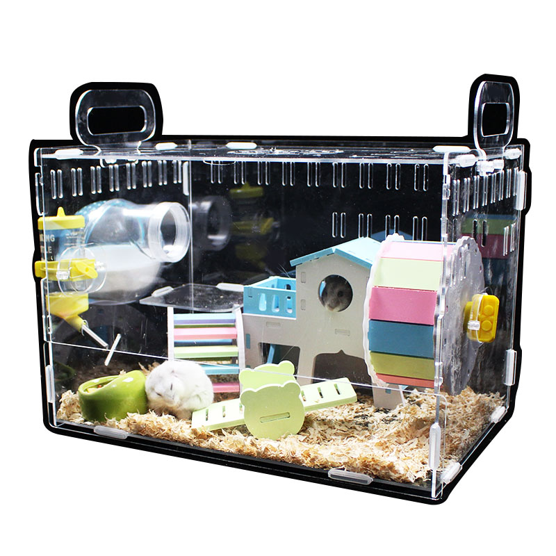 Gennemsigtig enkeltlag dobbeltlags hamsterhus akryl marsvin bur små kæledyr overdimensionerede villa leverer legetøj