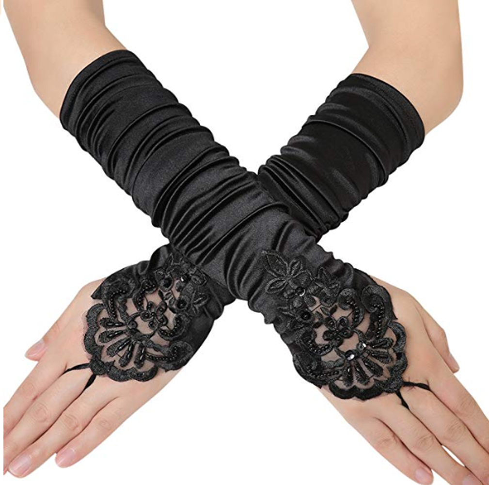 1 Pair Women Bride Long Lace Arm Elbow Gloves Lace Fingerless Gloves Black White