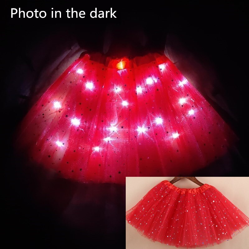 Style Mesh Skirt With Light Glows Children's Birthday Year Party Fun Girl's Skirt LED Strange Sky Blue: Red