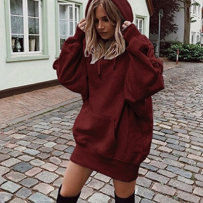 Sweat à capuche de Sport pour femmes, Long, couleur unie, décontracté, ample, tendance, Skateboard, automne, hiver