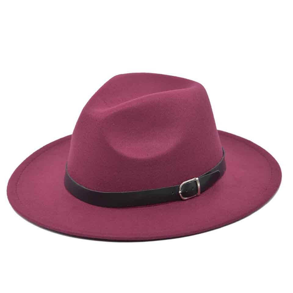 Klassieke Britse Fedora Hoed Brede Rand 8Cm Mannen Vrouwen Imitatie Wollen Winter Vilten Hoeden Mode Jazz Hoed Met Zwarte lederen Gesp: C0200-63
