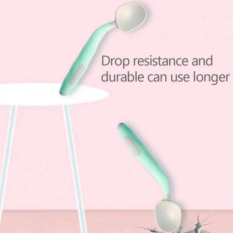 Baby Feeding Spoon Fork Utensils Set Children Curved Handle Easy Grip Elbow Training Kit