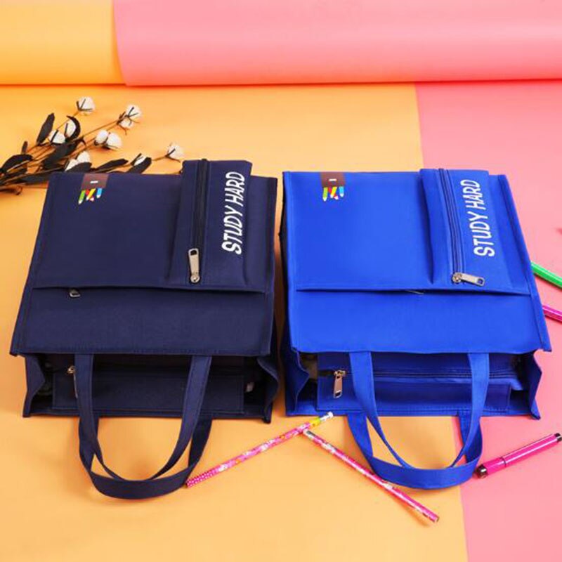 Students' Tutorial Bags A4 Canvas Waterproof Hand Bag Pencilbag Large Capacity Schoolbag Office School Supplies