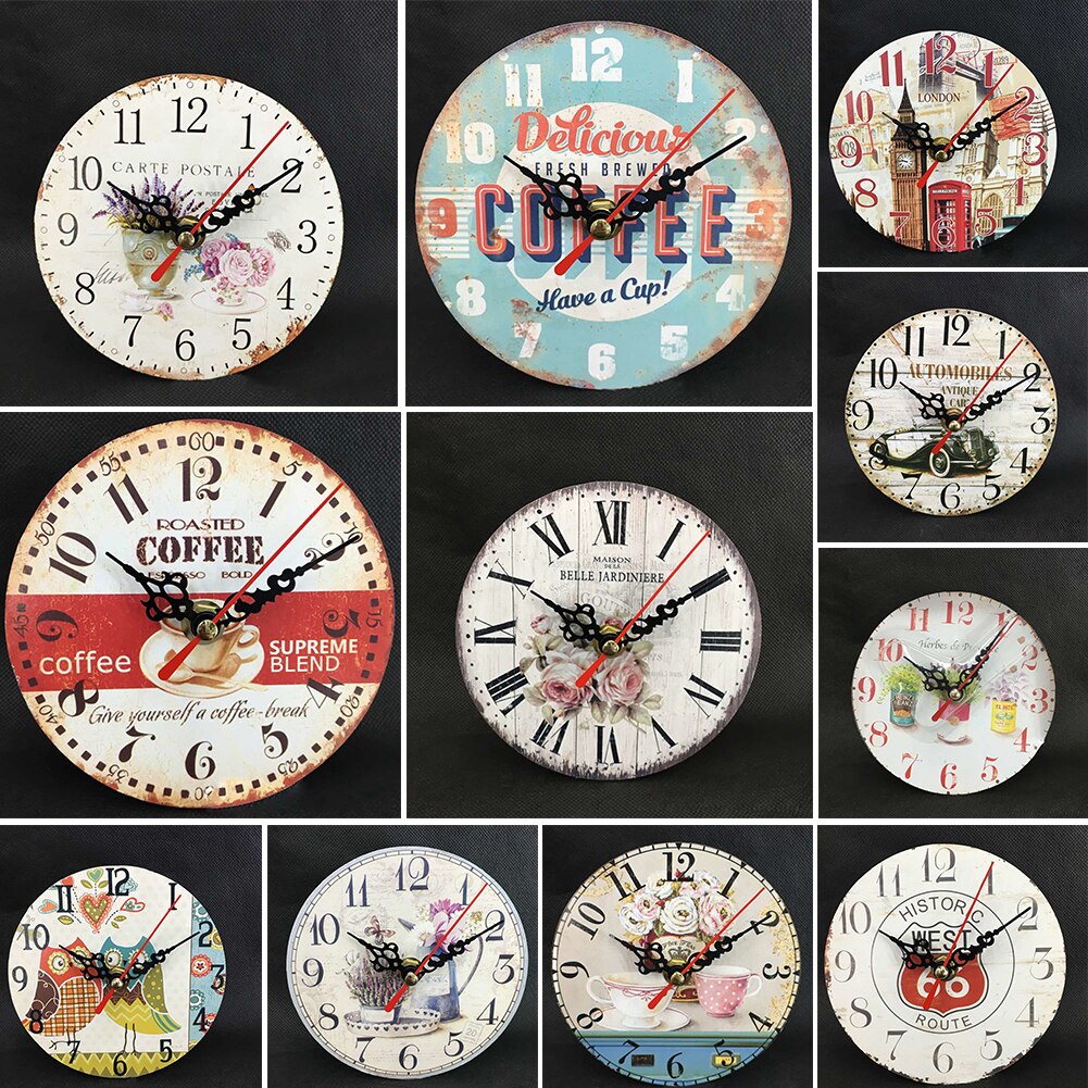 12cm vintage hjem rustikt køkken træ kontortimer antikt lurvet chikt vægur hjemme eller kontorindretning