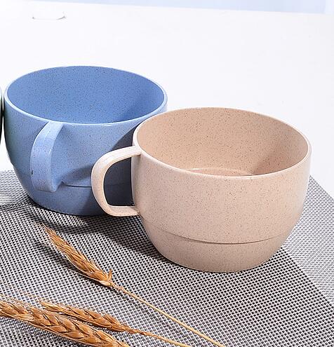 Tasse créative en paille de blé 250ml, 2 pièces, tasse à café, lait, petit déjeuner, joli, idée de pour les bébés et les enfants: 1 Blue and 1 Beige