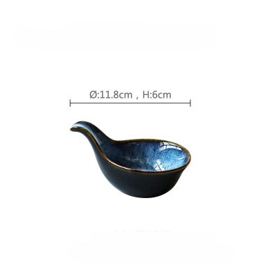 Deep Blue Ceramic Dinner Soup Spoon Ketchup Sauce Dish Spoon: handle sauce dish
