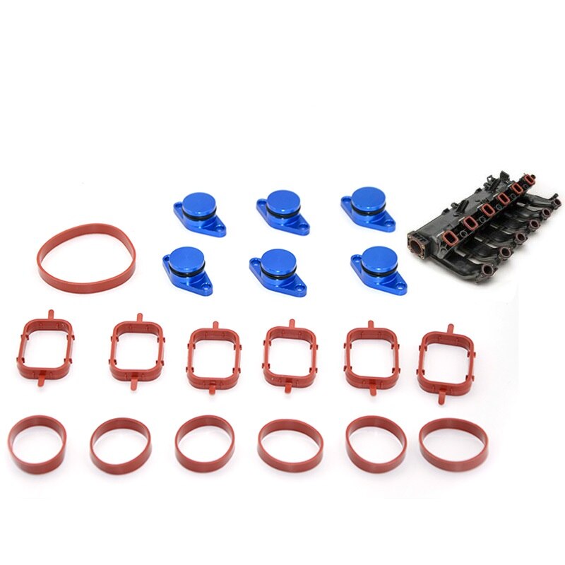 Junta de colector de admisión de goma de aluminio de 22mm, aleta de remolino en blanco, accesorios de motor de coche a prueba de calor Premium: Blue