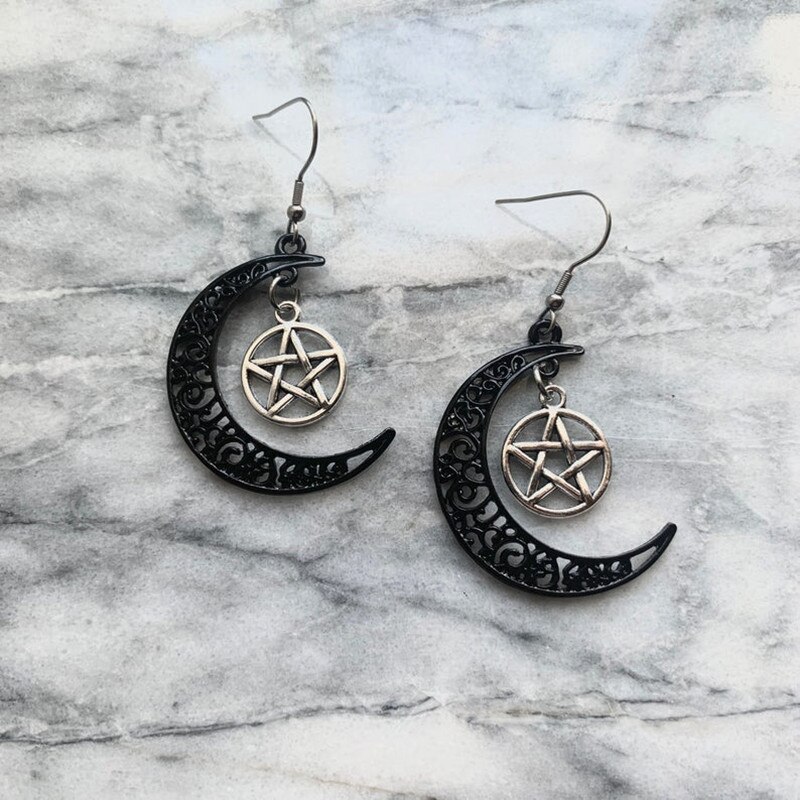 Purple Stone Moon Earrings Goth Witch Jewelry Women Delicate And Beautiful Crescent Statement: a28