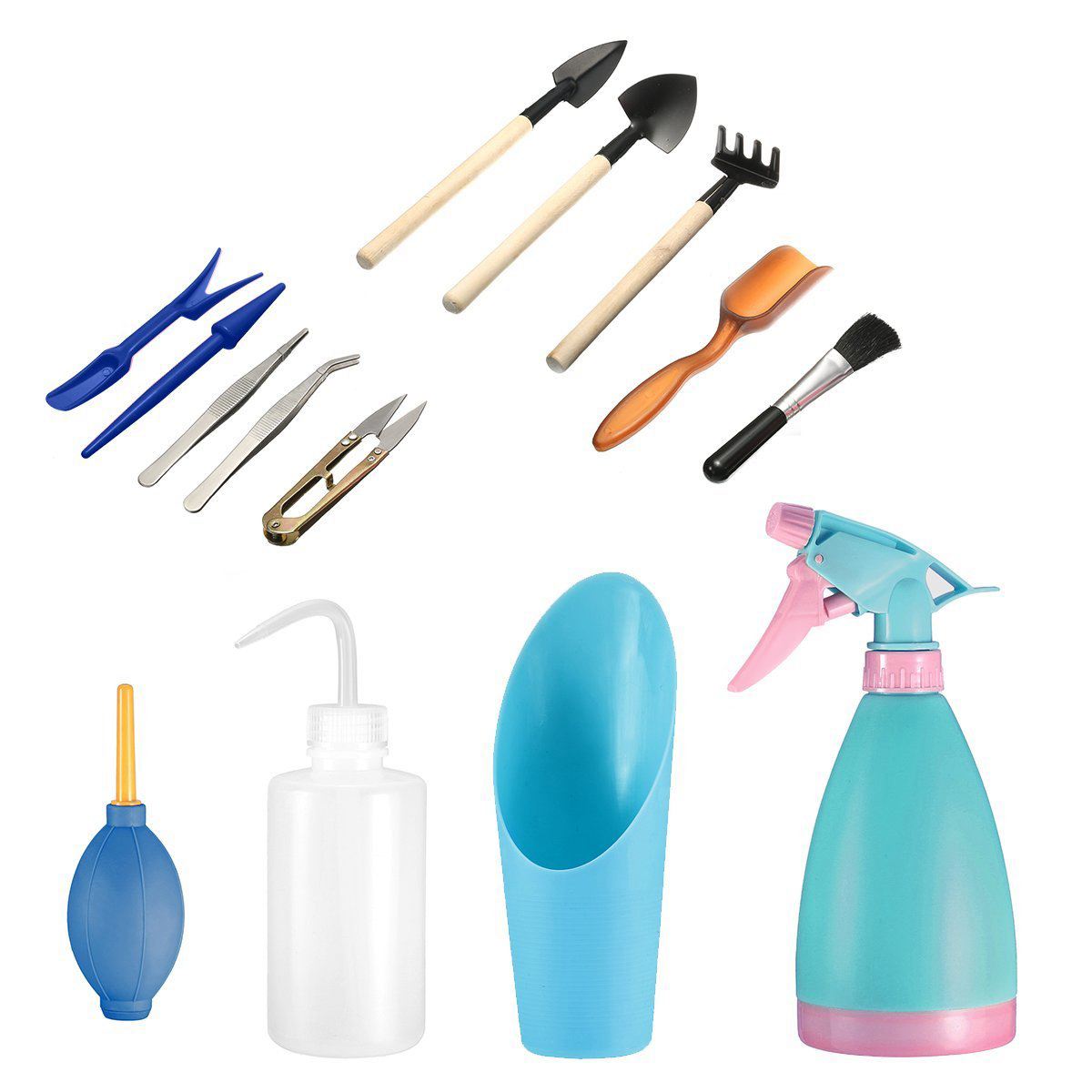 14 pieces Mini Gardening Hand Tools Set Succulent Plants Kettle Transplant Miniature Immortal Garden Planting Hand Tools Set