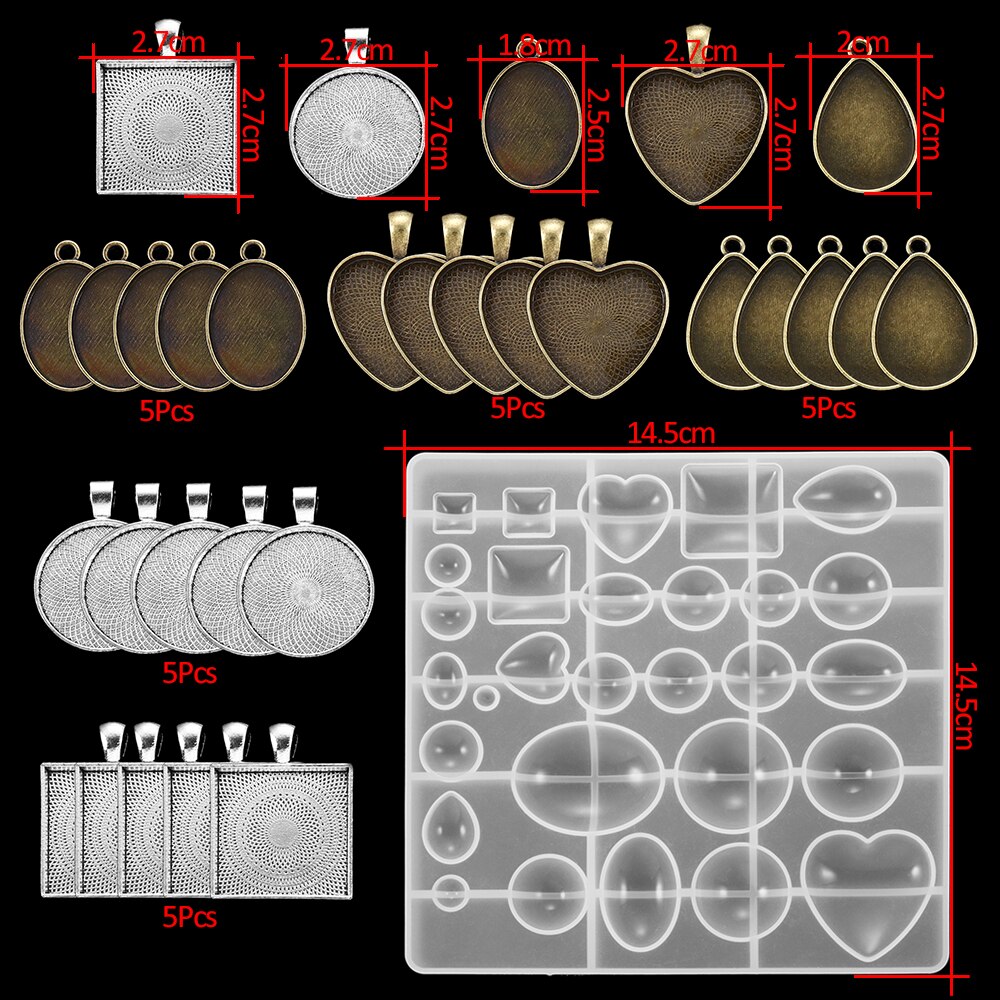 Juegos de moldes de fundición de silicona para joyería, moldes de herramientas de resina epoxi UV de estilo mixto para Diy, kit para hacer joyas, accesorios, suministros: KT0023-16