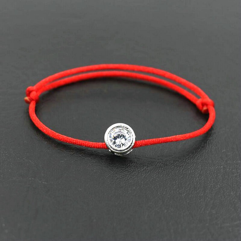 BPPCCR Shiny Round Rhinestones Crystals AAA Zircon Bracelet Red Rope Thread Braided Lucky Bracelets Women Silver Color Pulsears