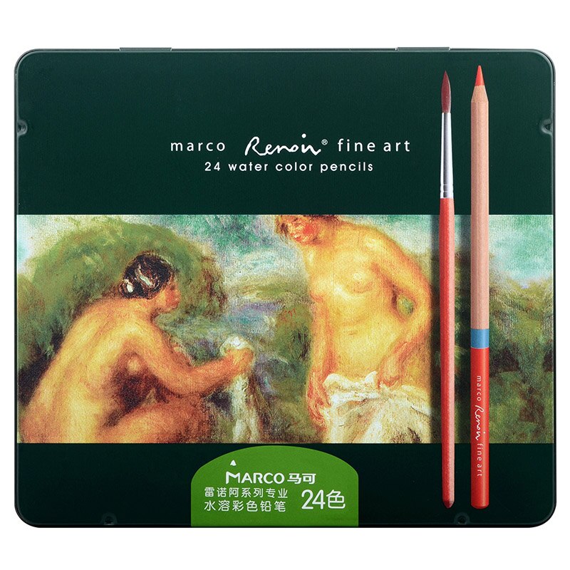 Marco Renoir 3100 3120 12/24/36/48/72/78/100/108/120 Tin Box Box Limited Edition Oil/Water-Soluble Colored Pencil Set: 3120-24TN WaterColor