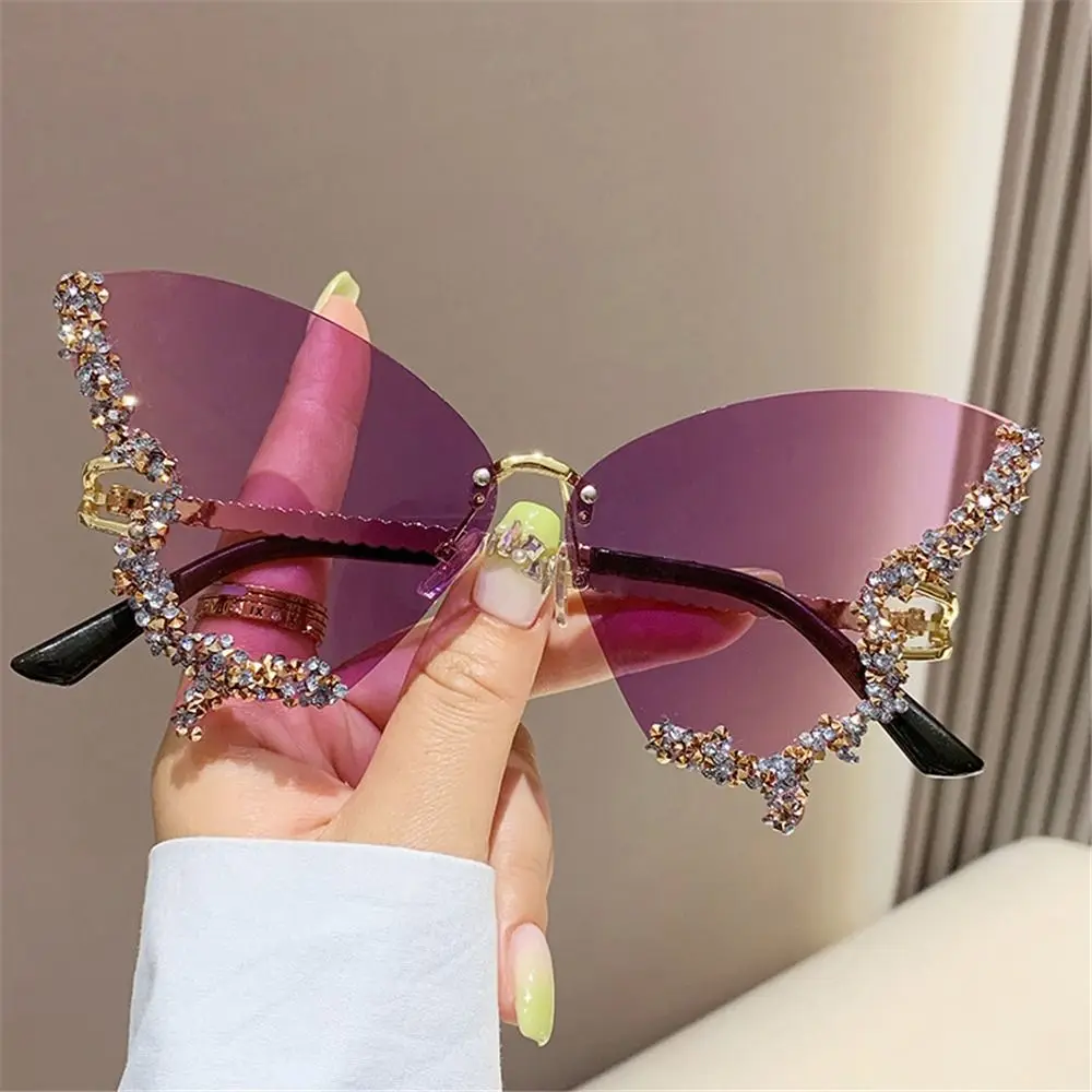 Gafas de sol sin montura con diamantes de imitación vintage para mujer: gafas de mujer Y2K Bling Shades