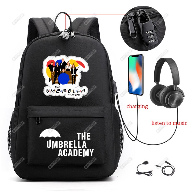 The Umbrella Academy Backpack Students Capacity School Bags For Boy Girl Teenager USB Charge Computer Anti-theft Laptop Mochilas: Clear