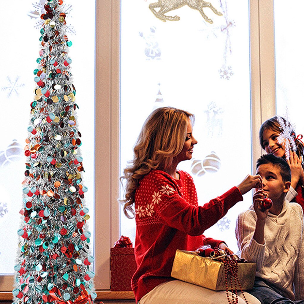 1.5M Diy Pailletten Kerstboom Popup Inklapbare Klatergoud Kunstmatige Kerstboom Met Stand