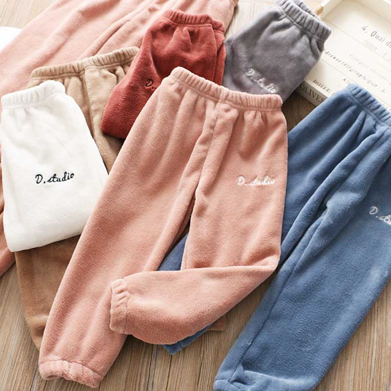 Hembyxor för barn vinter flanell pyjamasbyxor flickor pyjamasbyxor lounge wear barn sovbyxor