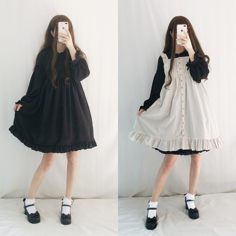 Japanese Ruffled Gretel Simpska dress Girl Lolita Dress Princess Lolita Dress falbala dress Bowknot DRESS LXC001
