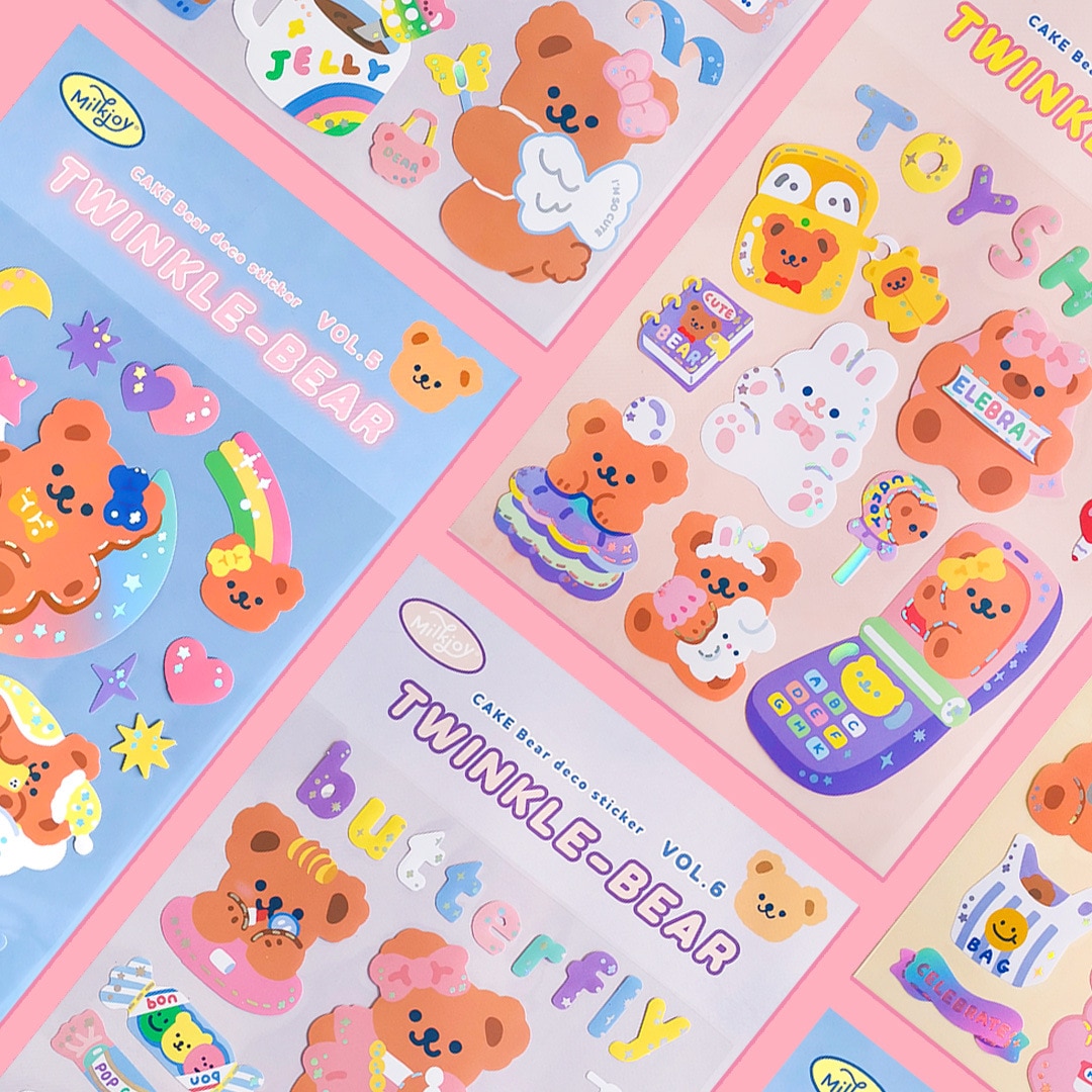 Mohamm 1Pc Milkjoy Series Korean Style Glittery Bear Stickers Decoration Scrapbooking Paper Stationary