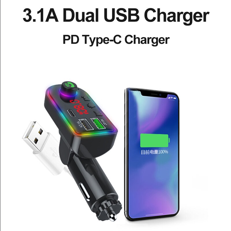 VR robot 5V 3.1A FM Transmitter Bluetooth 5.0 Car MP3 Player Wireless Handsfree Car Kit U Disk/TF Music Player with PD Charger