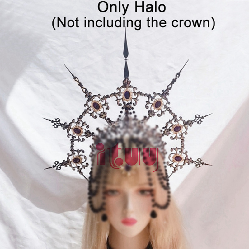 Lolita gótica KC Halo corona tocado barroco Spike Queen Anna Tiara diosa del sol diablo diadema Halloween Punk accesorios para el cabello: Halo C