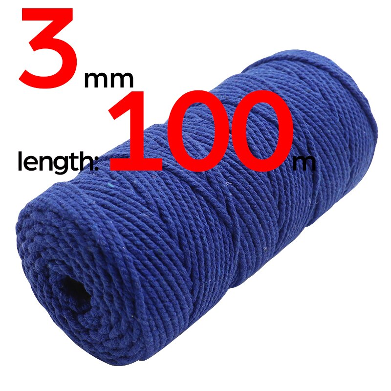 Cordón de Navidad para macramé, 3mm, 100m, cordón de macramé de color de 3 capas, cuerda de algodón suave trenzada de Triple hebra, 100% algodón, Macram DIY: 3mm 100m Blue